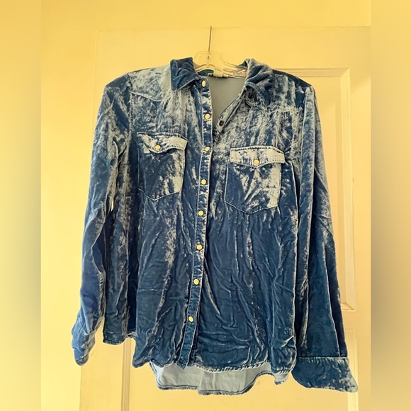 Sundance Anha blue velvet snap collar shirt size small - Picture 6 of 16